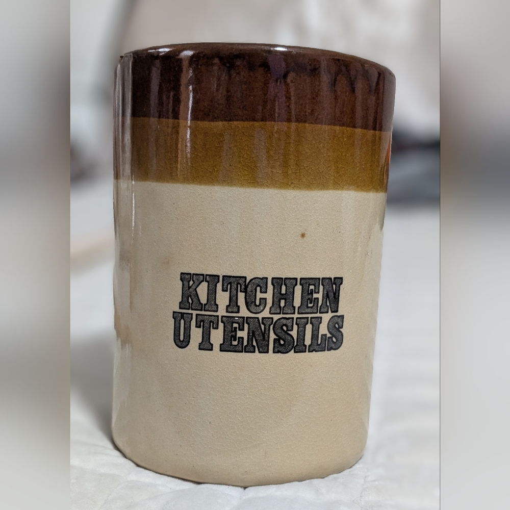 Vintage rustic 1970's Stoneware Pottery KITCHEN UTENSIL Container